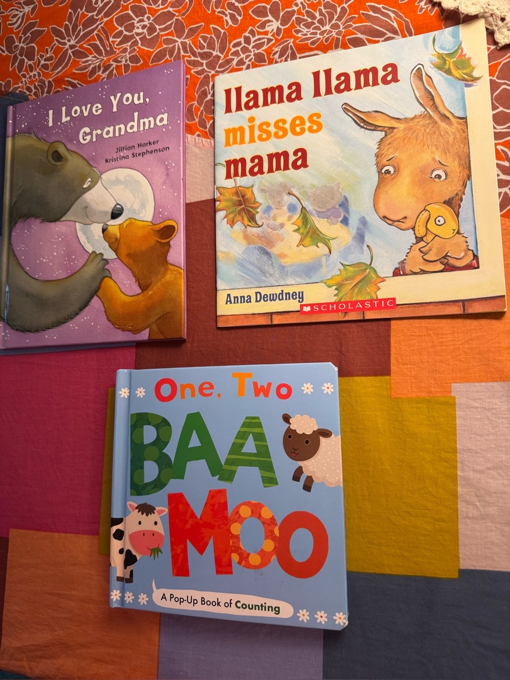 A lot of three children’s books-I love you grandma, llama llama,one two baa moo